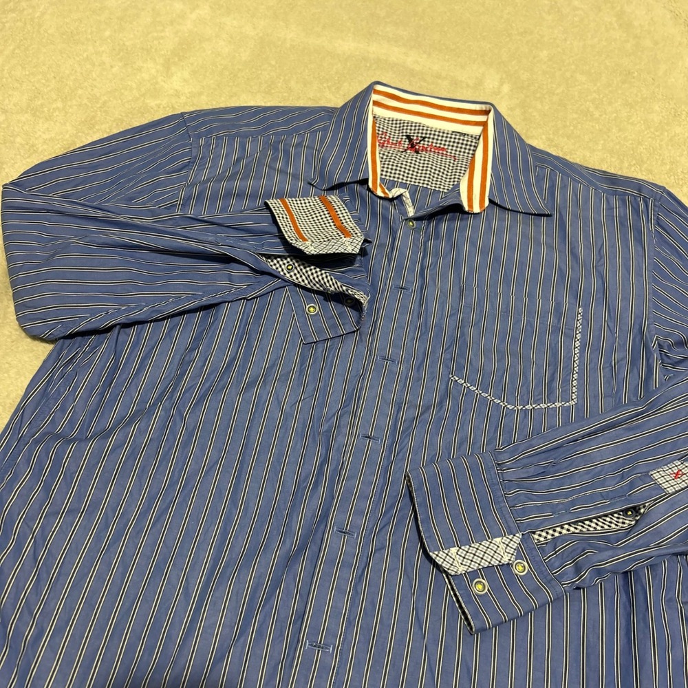 Robert Graham Button Down Mens 2XL Blue Striped Knowledge Wisdom Truth